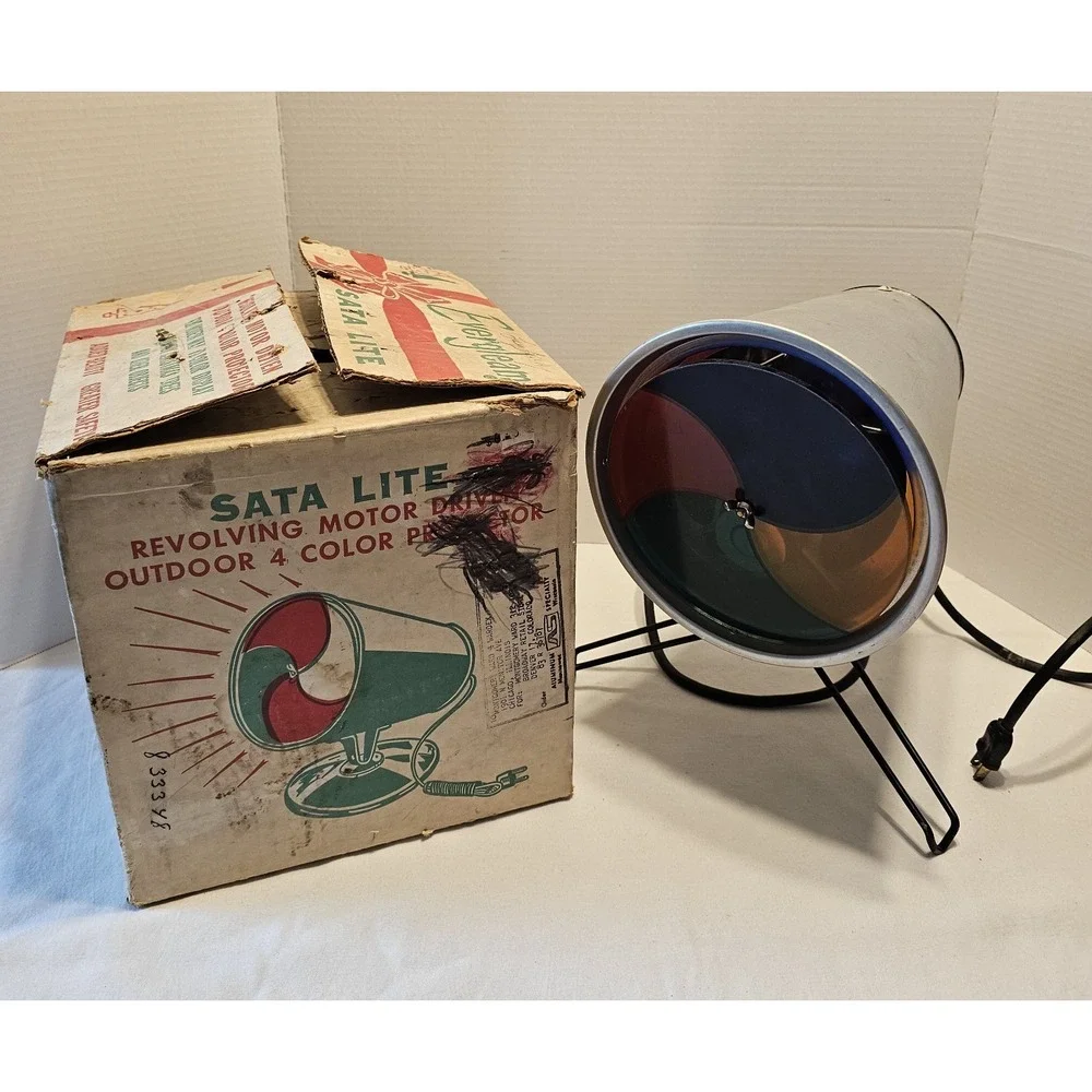 Vintage Evergreen Sata Light Aluminum 4 Color Revolving Glass 1960s Wheel Works